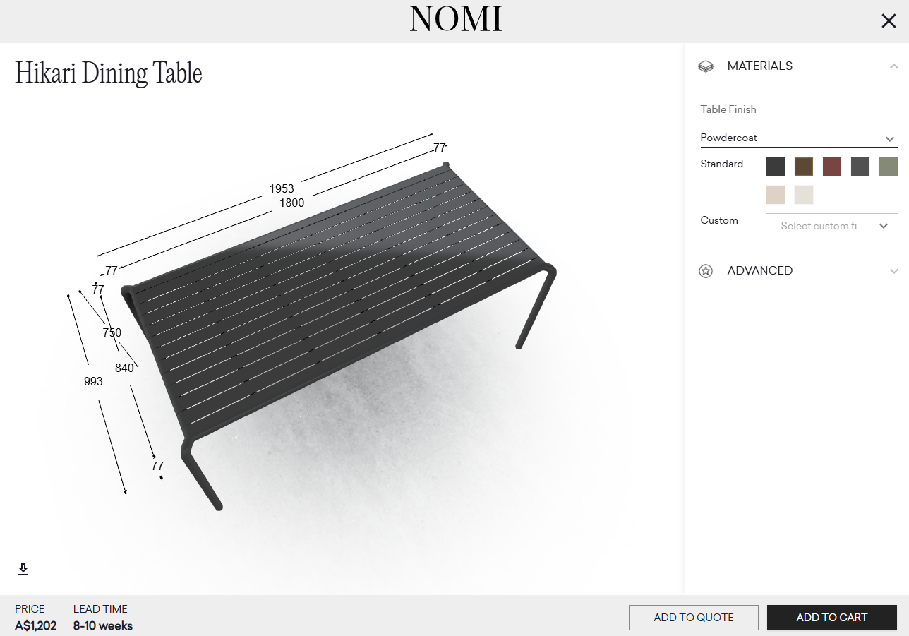 Hikari Dining Table Configurator